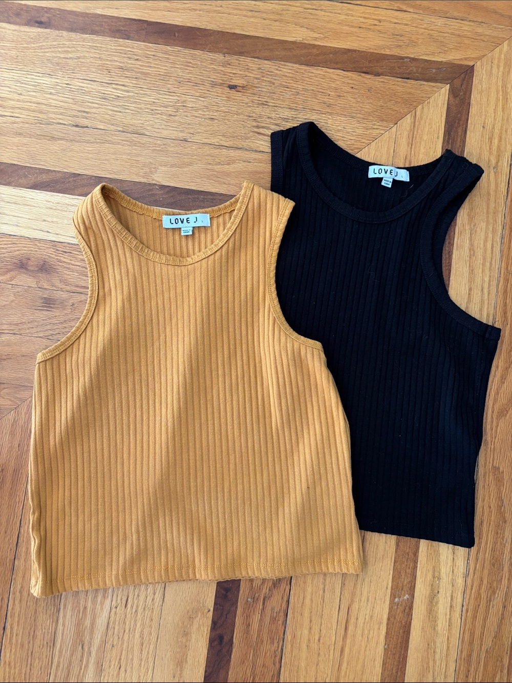 love J Ribbed Crop Tank Tops in Mustard and Black